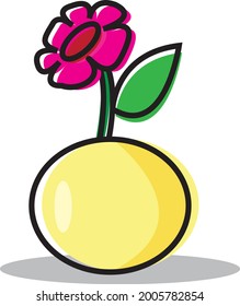 a simple vector of a pin colored flower with fresh green leaves, in a yellow round pot. very suitable for decoration, letters, posters, promotions, and others