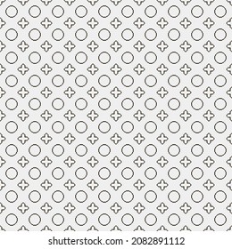 simple vector pixel art black and white seamless pattern of minimalistic abstract circles and crosses with rounded edges on white background