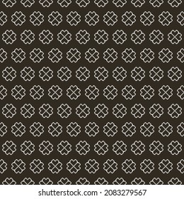 simple vector pixel art black and white seamless pattern of minimalistic abstract four leaf clover flowers on black background
