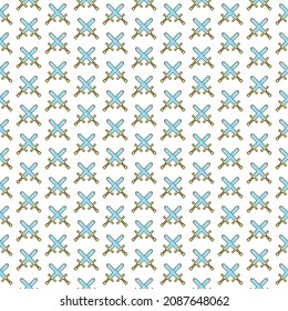 simple vector pixel art endless pattern of two crossed medieval knight swords. seamless pattern of two blade up crossed swords