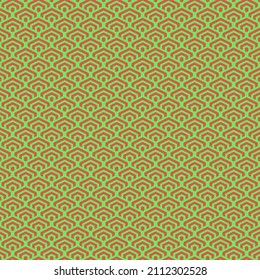 arte simple de píxeles vectoriales verde y rojo sin fisuras patrón de hexágono escamoso geométrico minimalista al estilo japonés