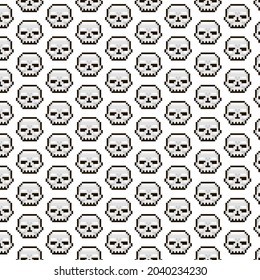 simple vector pixel art multicolor endless pattern of white skulls. seamless pattern of death skull