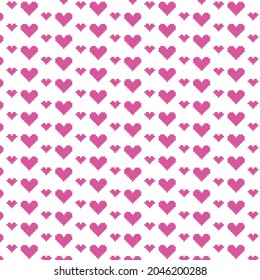 simple vector pixel art multicolor endless cartoon pattern of pink or red love hearts. seamless pattern of pink hearts on white background