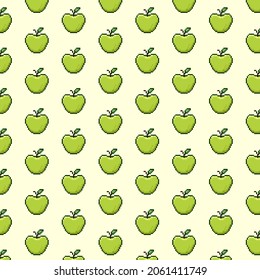 simple vector pixel art multicolor endless pattern of green apple with a leaf. vertical seamless pattern of red apples in the style of retro video games