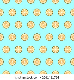 simple vector pixel art multicolor endless pattern of orange fruit or lemon slice. seamless pattern of orange or grapefruit slices in the style of retro video games
