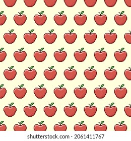 simple vector pixel art multicolor endless pattern of red apple with a leaf. horizontal seamless pattern of red apples in the style of retro video games