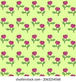 simple vector pixel art multicolor endless pattern of red rose or tulip with a leaf. seamless pattern of red rose or tulip in the style of retro video games