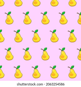 simple vector pixel art multicolor endless pattern of yellow pear with a leaf. seamless pattern of yellow pear in the style of retro video games