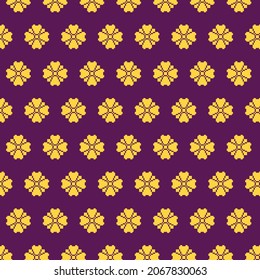 simple vector pixel art multicolor endless pattern of golden blooming flower on purple background. seamless pattern of noble royal golden blooming flower