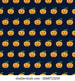 simple vector pixel art multicolored seamless pattern of cartoon smiling halloween pumpkin