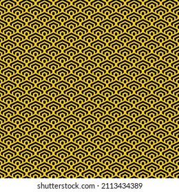 mostaza de arte simple de píxeles vectoriales y patrón negro sin fisuras de patrón de hexágono de escala geométrica minimalista al estilo japonés