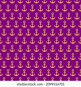 simple vector pixel art seamless pattern of navy golden luxury ship anchor in the style of retro video games in violet baclground