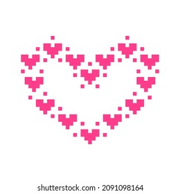 simple vector pixel art sign of cartoon minimalistic cute heart shape made of hearts