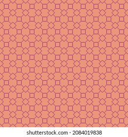 simple vector pixel art velvet violet seamless pattern of minimalistic abstract rhombus and square grid tile on calming coral background