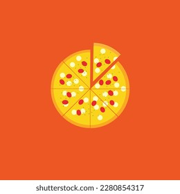 ilustración simple de la pizza vectorial en el fondo naranja
