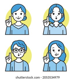 Simple vector pointing illustration useful for word-of-mouth advertising Middle-aged senior women