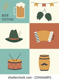 Simple vector poster for beer festival. Colorful Oktoberfest background. Template design for social media , postcard, banner, bar.
