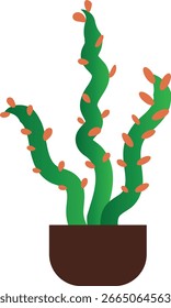 Simple vector of a potted cactus with green stems and small orange tips.