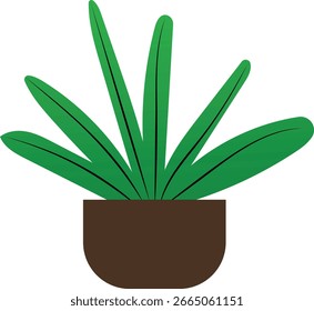 Vector simple de una planta en maceta con hojas verdes largas en una maceta marrón.