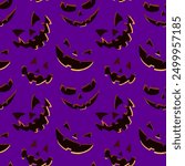 Simple vector purple colored seamless pattern with halloween smileys face flat style