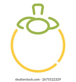 Simple vector of a purple mangosteen fruit with green leaves.