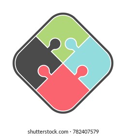 A simple vector puzzle icon with a pastel color pallete on a white background.