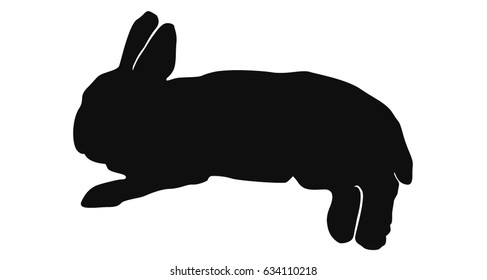 Simple vector rabbit, bunny relaxing silhouette on white background.