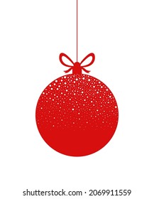 Simple vector red Christmas ornament silhouette with snowfall.