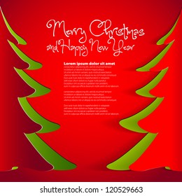 Simple vector red christmas tree cuted from paper - original new year card