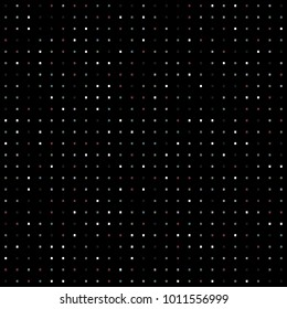 Simple vector with regularly repeating geometrical shapes, small tiny squares on black. Mosaic geometric Vector for paper packaging, textile design, covers