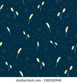 Simple vector repeat pattern with floral stamens and grains of pollen on dark blue background. Hand-drawn style. One of "Lovely Lilium" collection patterns.