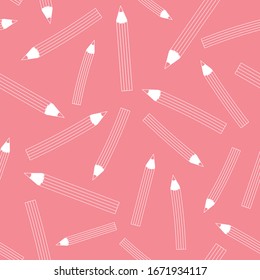 Simple vector repeat pattern with pencils on pink background.