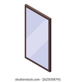 Simple vector representing a big vertical mirror with a wooden frame, in isometric view