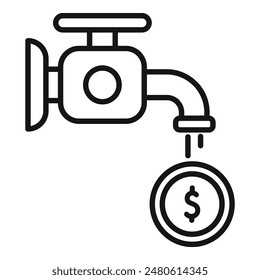 Simple vector representing money flowing from a faucet, ideal for projects involving finances