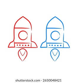 Simple vector rocket icons in red and blue, perfect for tech, startup, innovation, and space themes. Ideal for apps, websites, and presentations.
