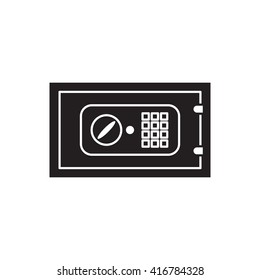 Simple vector safe icon. Security and protection sign. Banking, money, deposit symbol. Locked steel box pictogram for web, design, business.