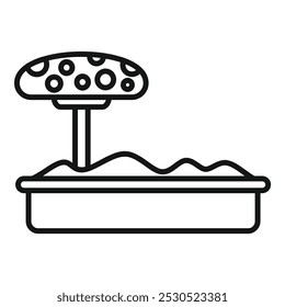 Simple vector of a sandbox with a fungus umbrella providing shade, great for representing summer fun or children's activities