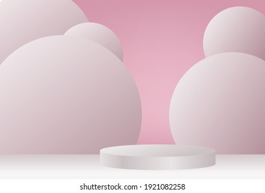 Simple vector scene. Pink soft colour background. Advertising pedestal