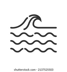 Icono simple de contorno de onda marina vectorial, naturaleza y concepto de potencia pequeña sombra sobre el fondo blanco