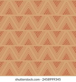 Simple vector seamless boho pattern, hand drawn triangles on beige background, strokes