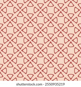 Simple vector seamless pattern. Abstract floral geometric texture. Red and beige ornament with flower silhouettes, leaves, curved shapes. Elegant retro vintage style background. Repeated geo design 