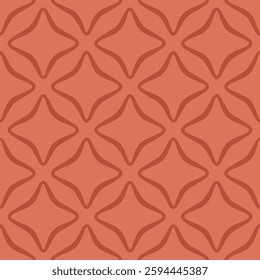 Simple vector seamless pattern. Abstract geometric ornamental texture with curved lines, smooth diamond shapes, repeat tiles. Elegant background in soft orange tones. Retro vintage style geo design