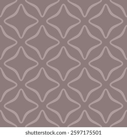 Simple vector seamless pattern. Abstract geometric ornamental texture with curved lines, smooth diamond shapes, repeat tiles. Elegant background in soft neutral tones. Retro vintage style geo design