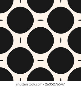 Simple vector seamless pattern. Black and white abstract geometric ornament texture with big circles in regular grid. Minimal monochrome geometrical background. Repeated geo design for decor, textile