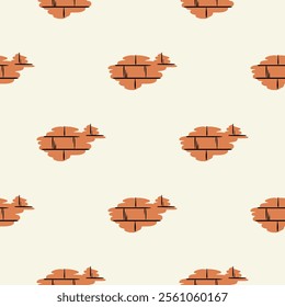 Simple vector seamless pattern with brick wall. Editable background with construction and repair signs and symbols, equipment and tools. Design for wrapping paper, print, decoration