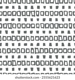 
Simple vector seamless pattern of brush drawn gray quadrangular elements on white background.