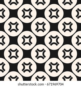 Simple vector seamless pattern with curved crosses in circular lattice. Funky style background, hipster fashion element. Abstract monochrome geometric texture. Design for prints, fabric, stationery 