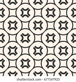 Simple vector seamless pattern with curved crosses in circular lattice. Funky style background, hipster fashion element. Abstract monochrome geometric texture. Repeat design for prints, textile, cloth