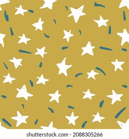 Simple vector seamless pattern with cute stars doodles. Wallpaper or background for printing on paper or fabric. Great ornament for the interior of a children's room