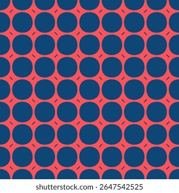 Simple vector seamless pattern. Cute funky blue and red abstract geometric ornament texture with big circles in modular grid. Colorful summer background. Repeating design for decor, textile, package - Powered by Shutterstock - Get 15% off with code: PIKWIZARD15